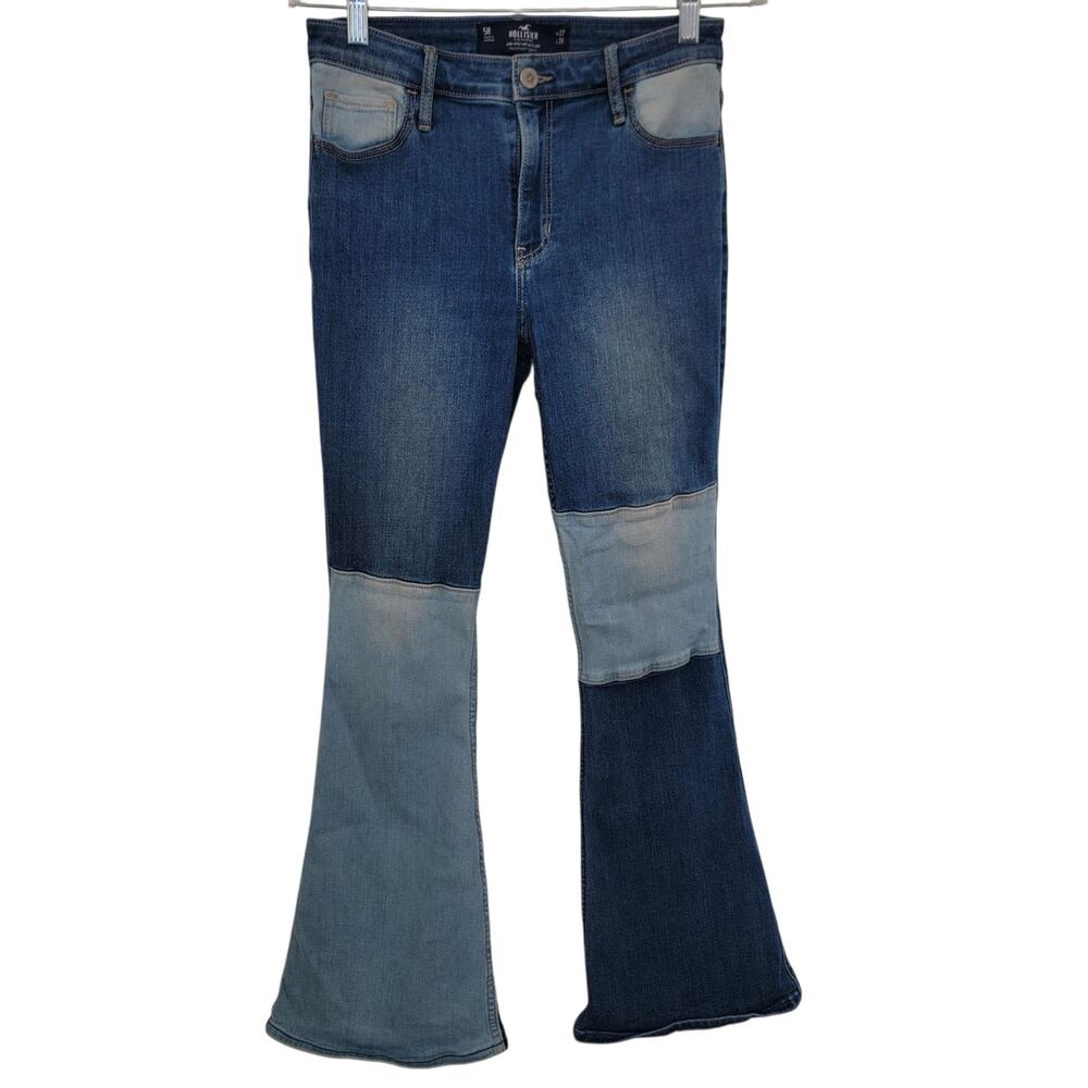 Hollister High Rise Vintage Flare Patchwork Sz 5 27x31 Blue Stretch‎ Bell Bottom